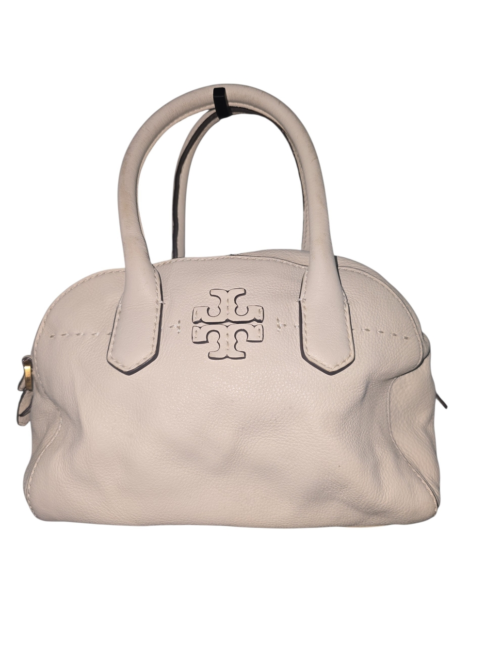 Tory Burch Pebbled Leather Satchel in Light Beige